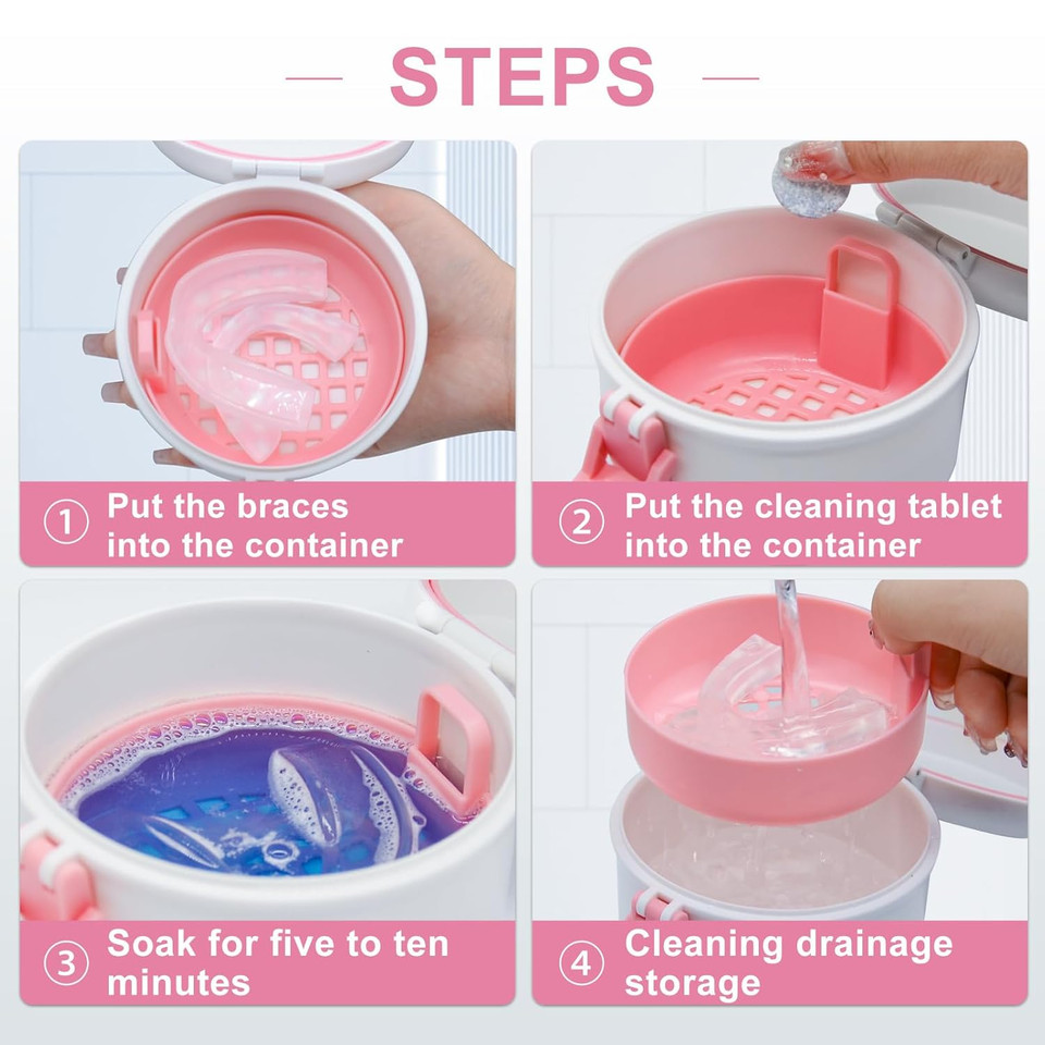 Bvn Leak-Proof Denture Bath Cup For Travel, Denture Cup For Soak Dentures, Retainer Cleaning Case With Strainer (White + Blue)