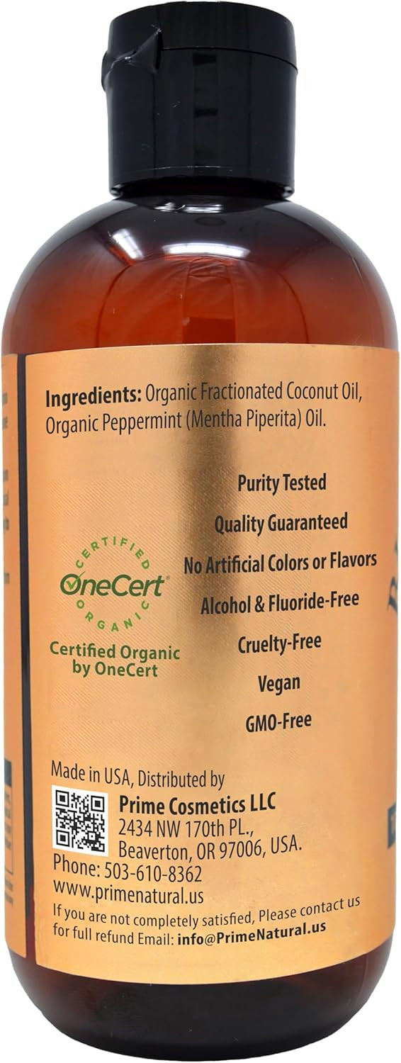 Prime Natural Oil Pulling With Organic Coconut & Organic Cinnamon Bark Oil 8Oz - Natural Oral Care & Teeth Whitening - Alcohol Free Mouthwash Freshens Breath, Healthier Teeth & Gums