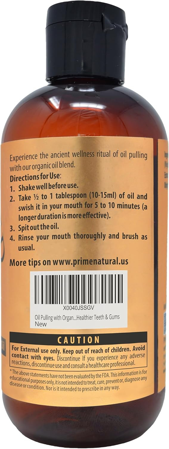 Prime Natural Oil Pulling With Organic Coconut & Organic Cinnamon Bark Oil 8Oz - Natural Oral Care & Teeth Whitening - Alcohol Free Mouthwash Freshens Breath, Healthier Teeth & Gums
