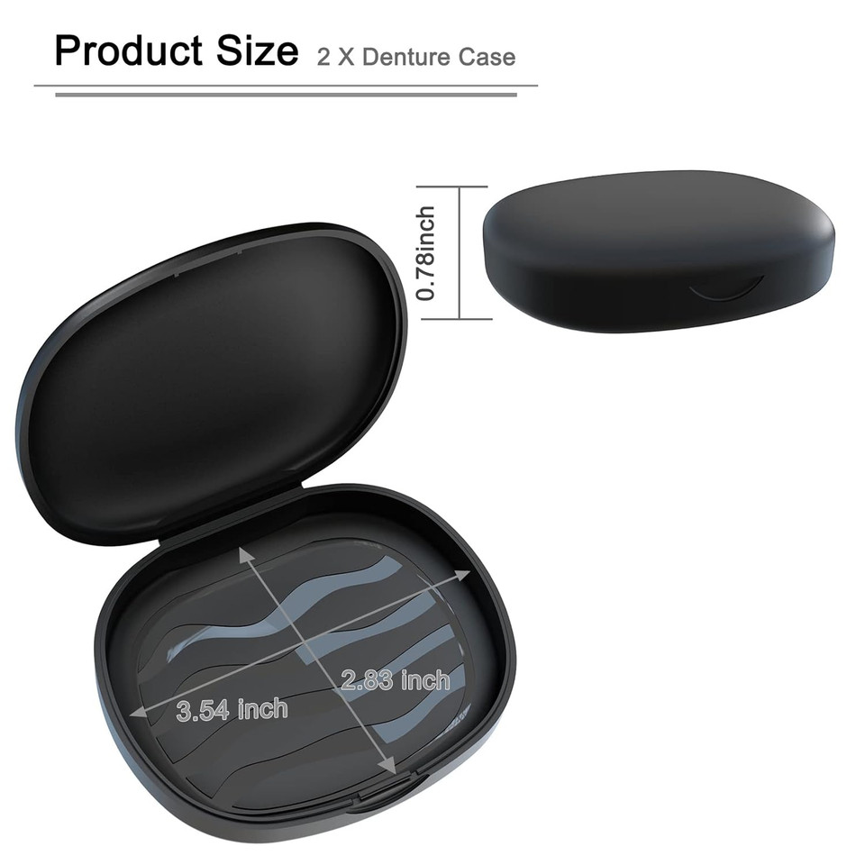2Pcs Retainer Case Denture Case: Bvn Orthodontic Dental Case, Slim Braces Case, Mouth Guard Case, Denture Box, Teeth Aligner Case, Night Guard Case Container Storage Holder Black