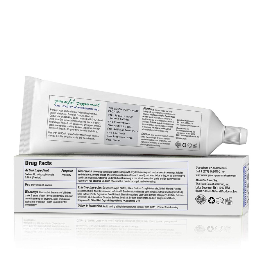 Jasön Powersmile Anti-Cavity & Whitening Gel, Powerful Peppermint, 6 Oz