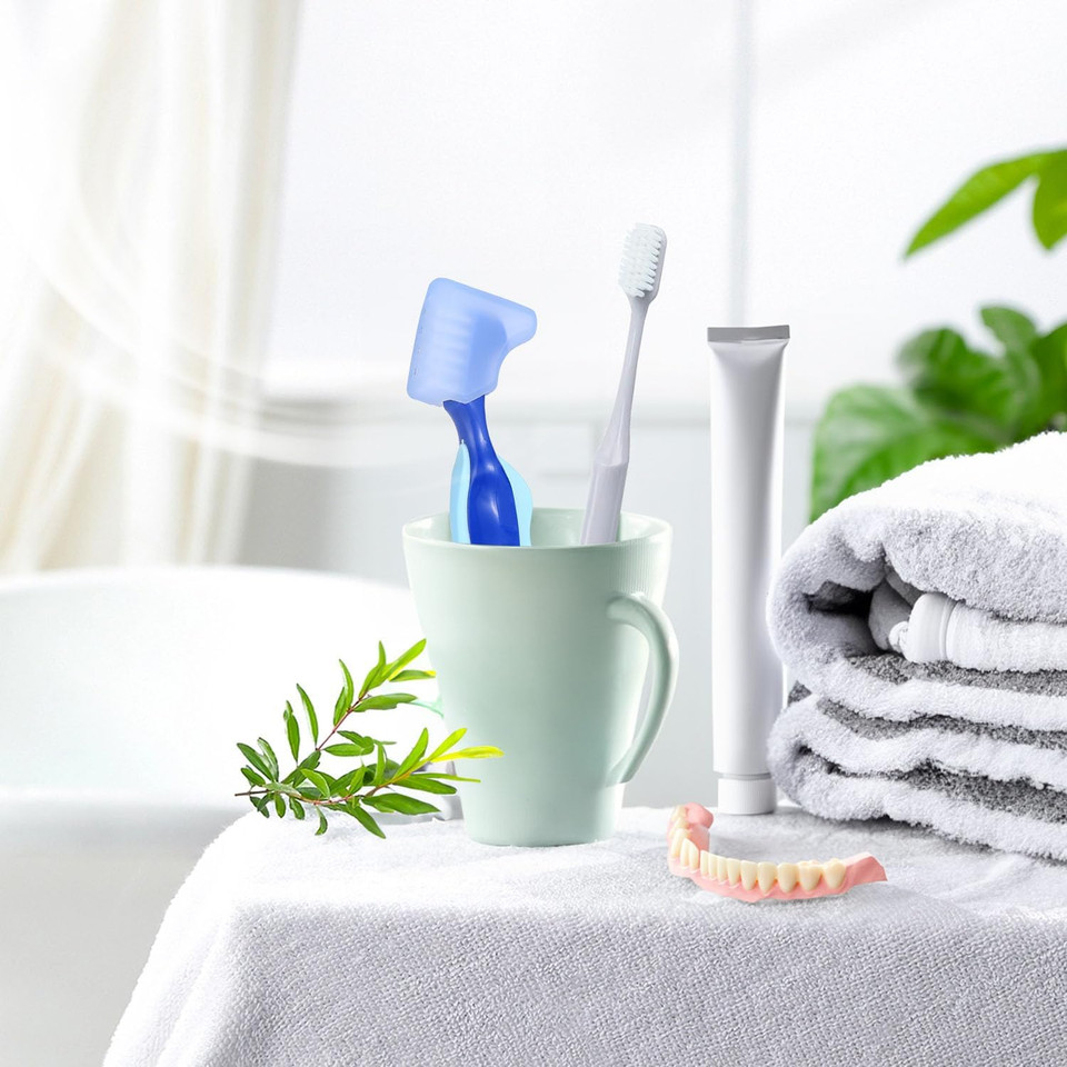 Anbbas 2Pcs Soft Silicone Denture Brush Cover Fit Most Denture Toothbrushes(Pink)