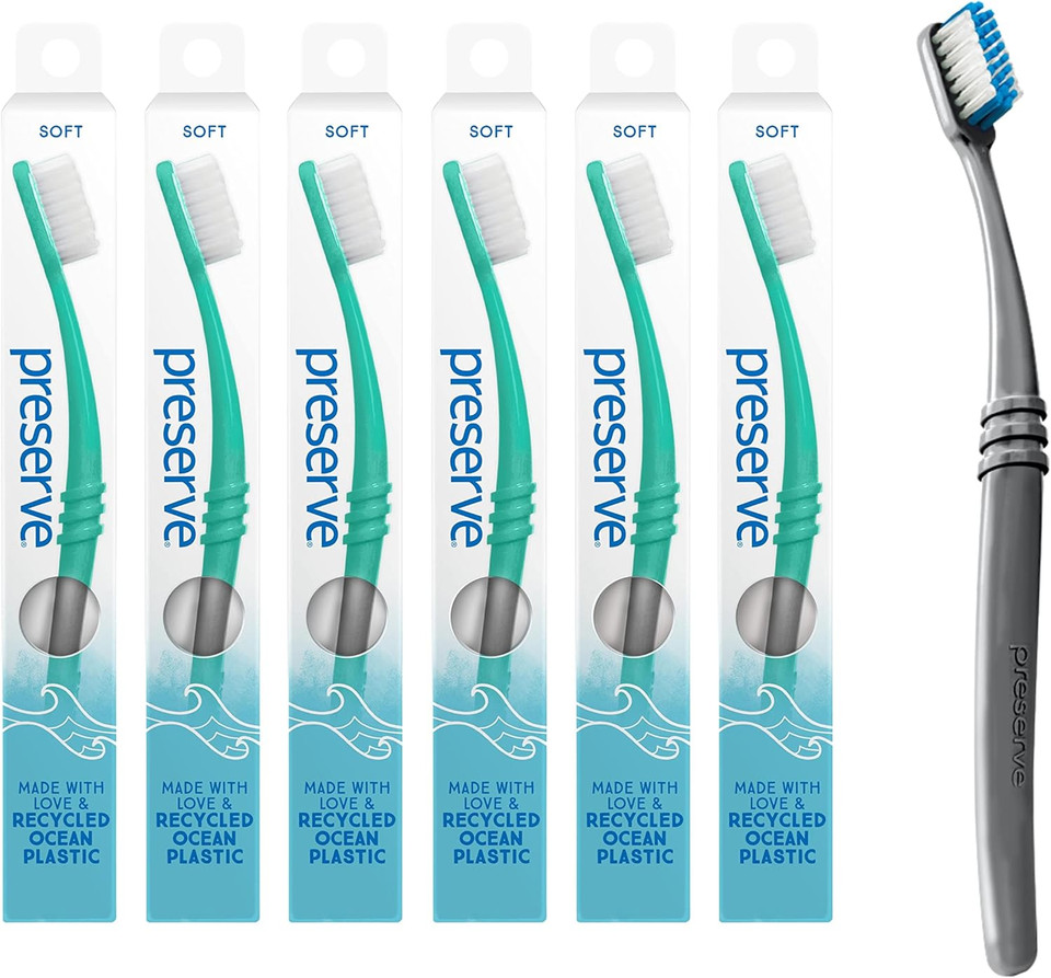 Preserve Ocean Plastic Initiative (Popi) Adult Toothbrush, Made In Usa From Recycled Ocean Plastic, Coral, Soft, 1 Count