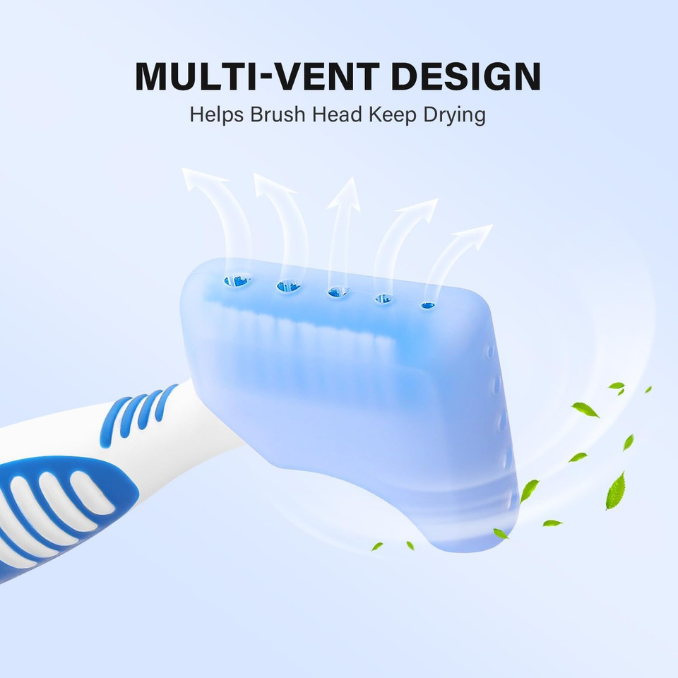 Anbbas 2Pcs Double Bristle Head Denture Brush Dental Cleaning Brush With Portable Toothbrush Cup Holder, Properly Clean Oral Appliance