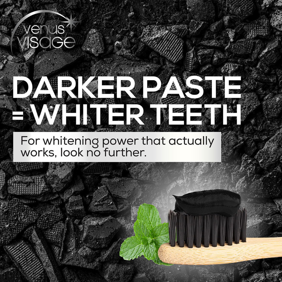 Venus Visage Activated Charcoal Toothpaste For Whitening, 3 Pack - Effective Teeth Whitening Toothpaste For Surface Stains - Peppermint Flavor (3.7 Oz/105 G)