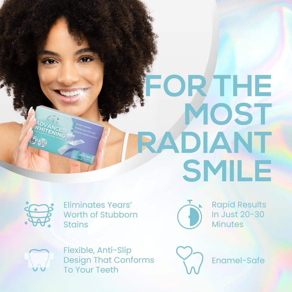 Venus Visage Teeth Whitening Strips (14 Pack) - 28 Pcs White Strips For Teeth Whitening - Professional Formula - No Sensitivity - Mint Flavor
