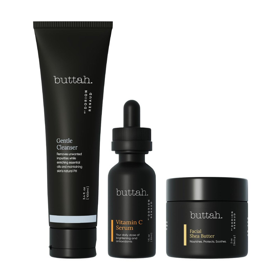 Buttah Skin By Dorion Renaud Complete Melanin-Rich Skin Care Kit | Shea Butter, Vitamin C Serum, Facial Cleanser | Organic & Natural | Black-Owned