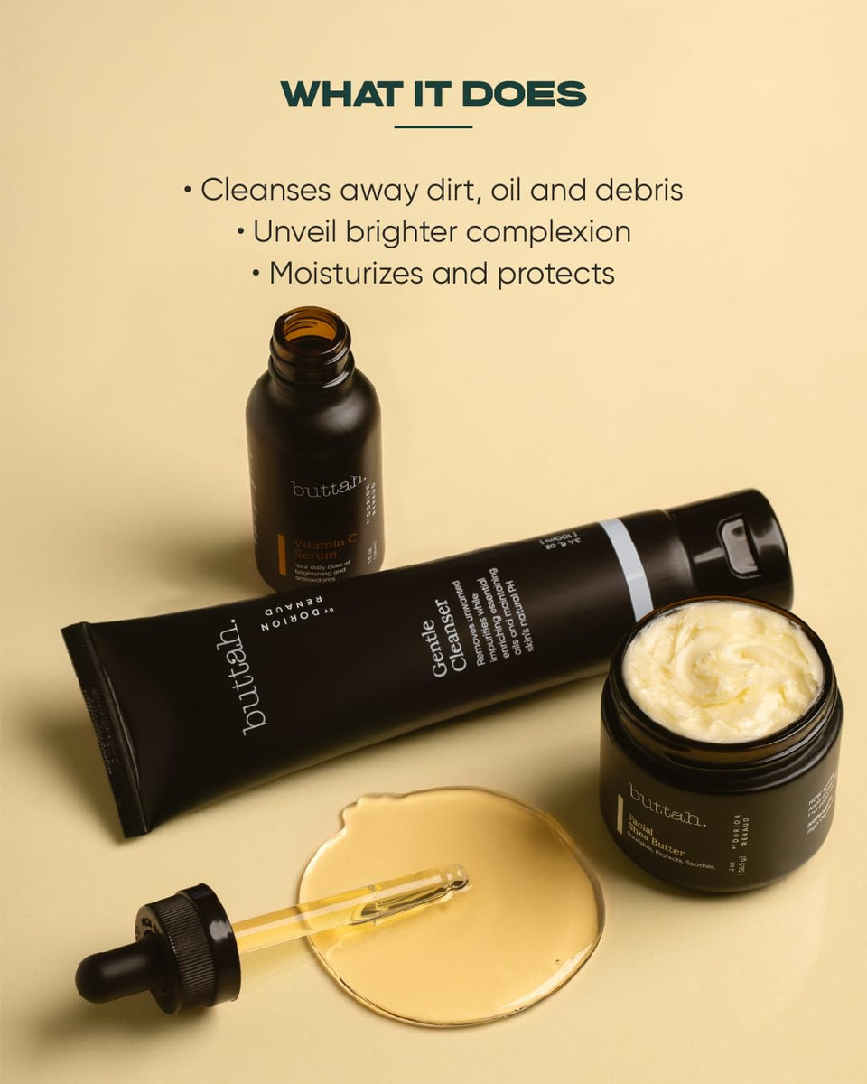 Buttah Skin By Dorion Renaud Complete Melanin-Rich Skin Care Kit | Shea Butter, Vitamin C Serum, Facial Cleanser | Organic & Natural | Black-Owned