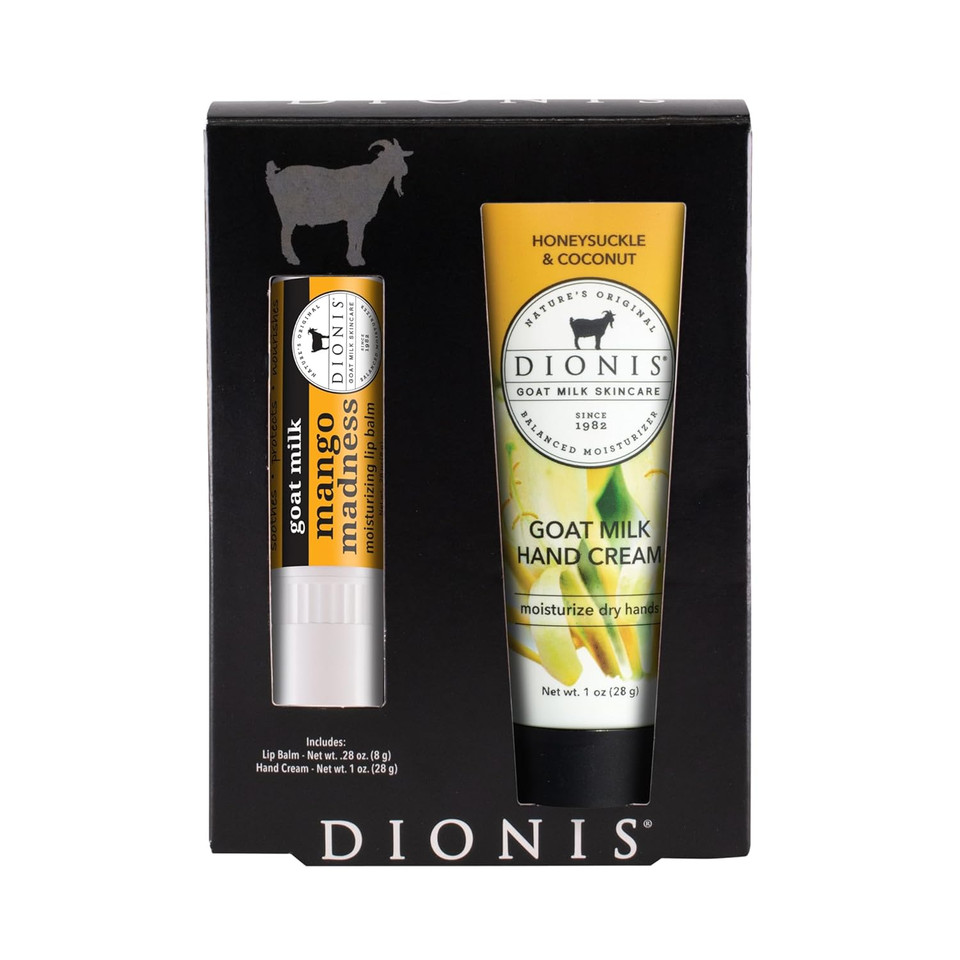 Dionis Goat Milk Skincare Hand Cream & Lip Balm Set - Safe For Sensitive Skin, Moisturize, Hydrate, Soothe Dry Chapped Lips And Skin, Cruelty Free, Ocean Mist And Cucumber Water, 1 Oz And .28 Oz