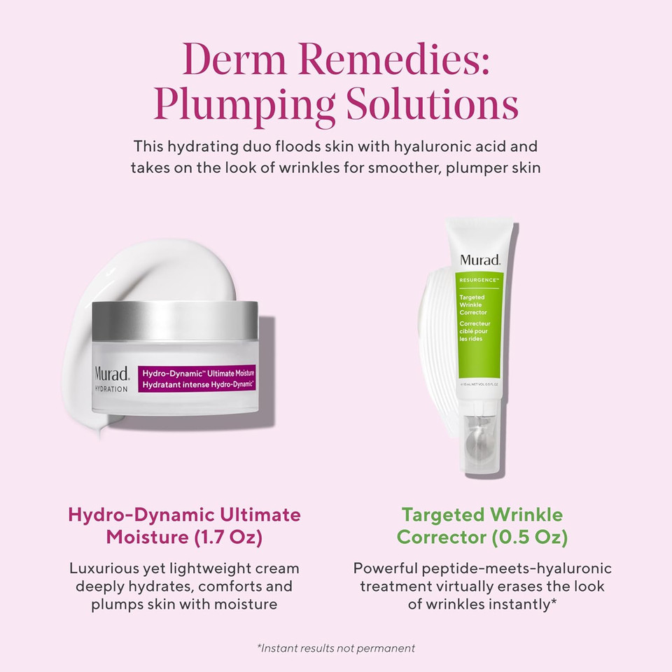 Murad Plumping Solutions Value Set - 2-Piece Full Size Kit ($162 Value) - Moisturizing And Firming Skincare Set - Targeted Wrinkle Corrector 0.5Fl Oz, Hydro-Dynamic Ultimate Moisturizer 1.7Fl Oz