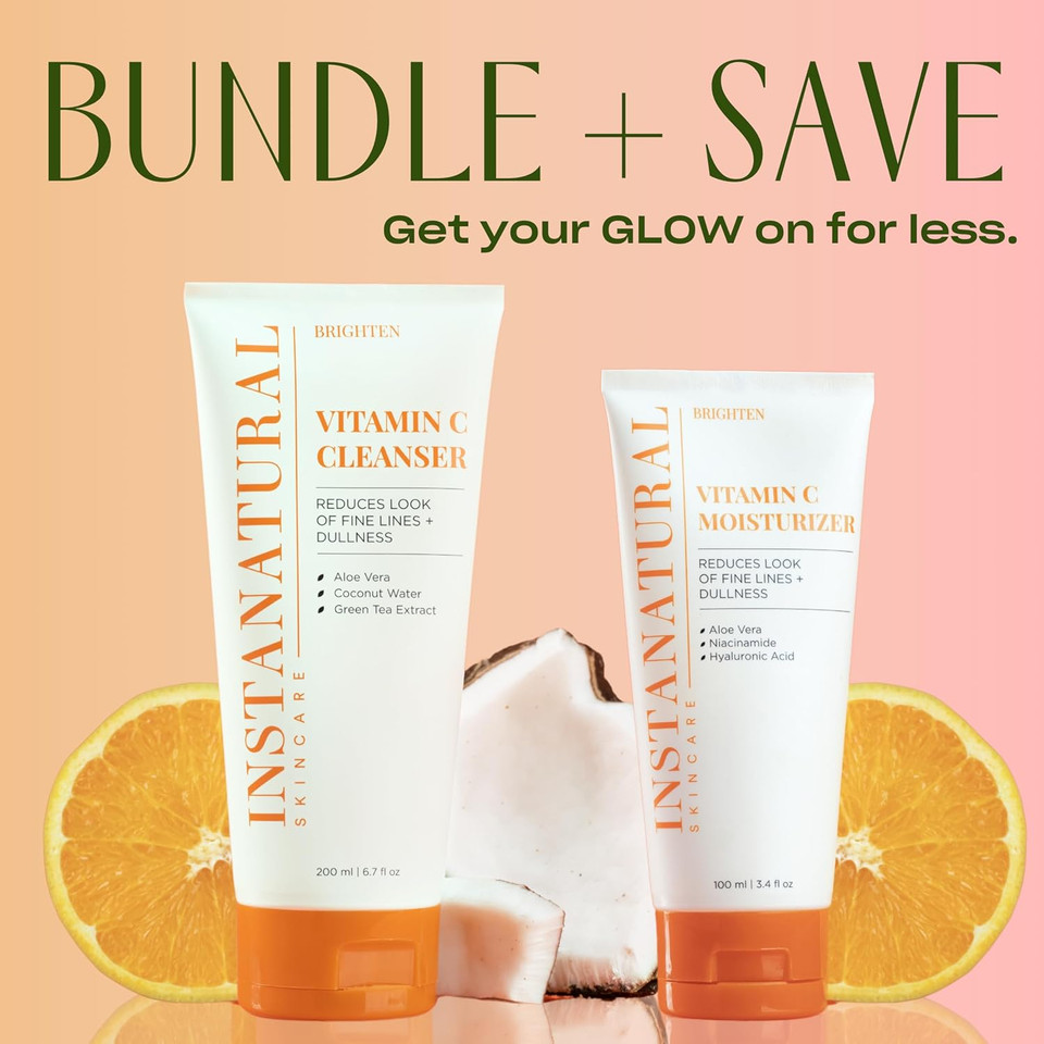 Instanatural Vitamin C Fan Favorites Cleanser And Moisturizer Kit, Brightens, Reduces The Look Of Fine Lines And Uneven Texture, With Aloe Vera And Botanical Extracts