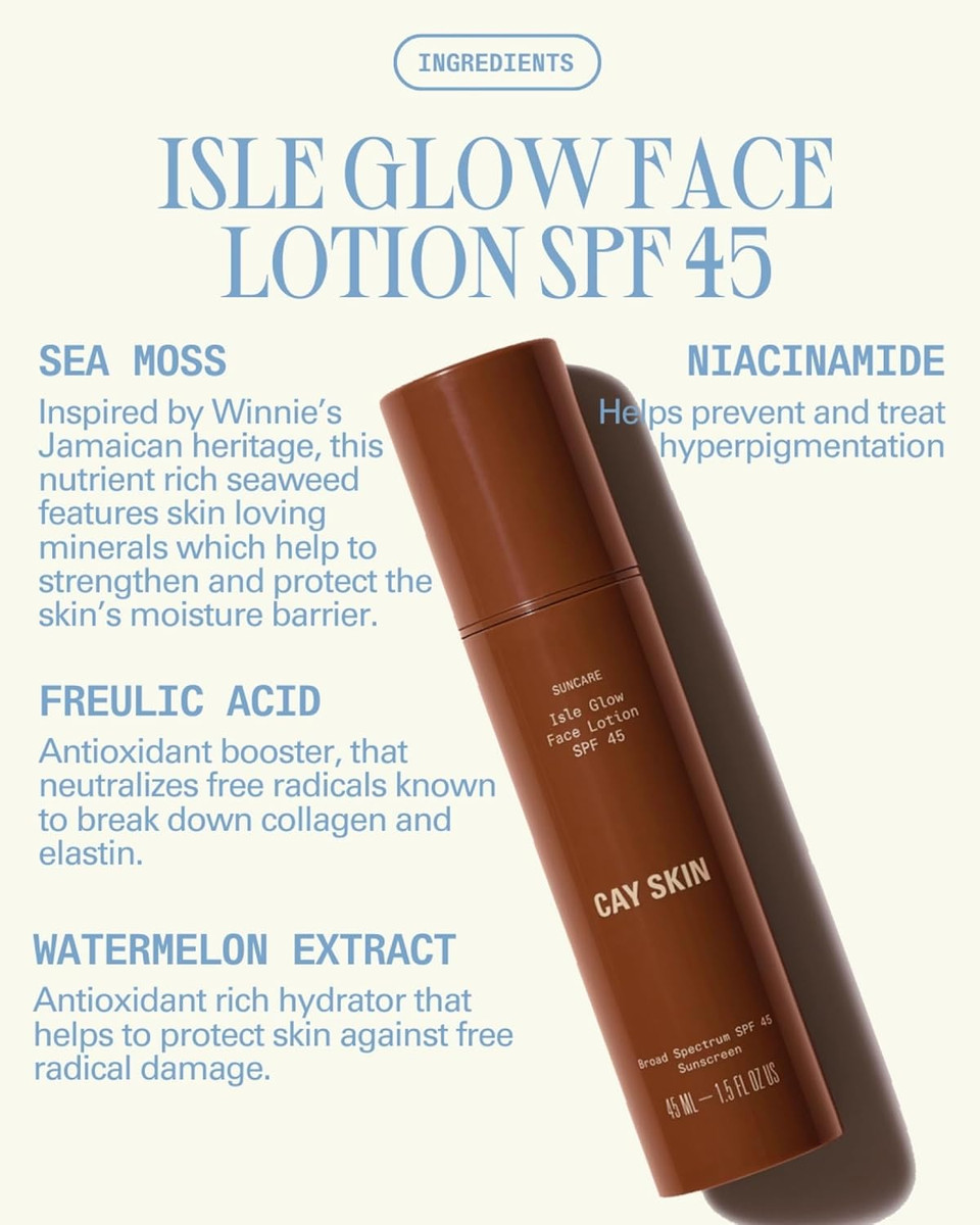 Cay Skin Isle Glow Face Moisturizer Spf 45  Illuminating Moisturizer, Broad Spectrum Sunscreen + Makeup Primer  Lightweight, Pearlescent Formula With Radiant Finish For All Skin Types  1.5 Oz