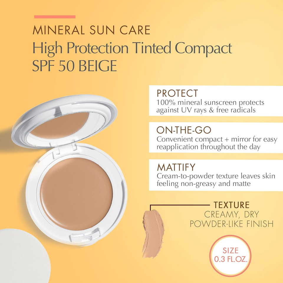 Avène High Protection Tinted Compact, Mineral Sunscreen, Tinted Sunscreen, Broad Spectrum Spf 50+, Uva/Uvb Blue Light Protection, 100% Mineral, Water Resistant, Non-Greasy, Fragrance-Free