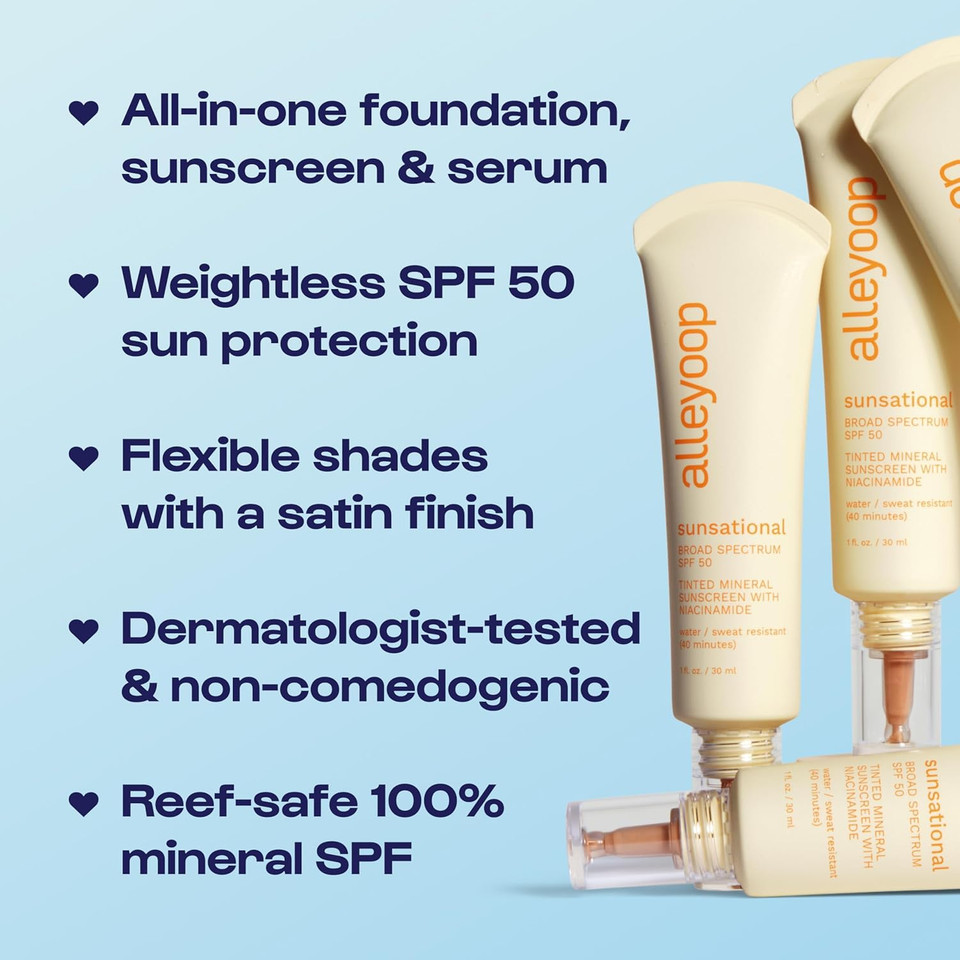 Alleyoop Sunsational Tinted Moisturizer Spf 50 For Face Broad Spectrum  100% Mineral Face Sunscreen With Jojoba, Hydrating & Soothing Tinted Sunscreen, Vegan & Cruelty-Free (Solar)