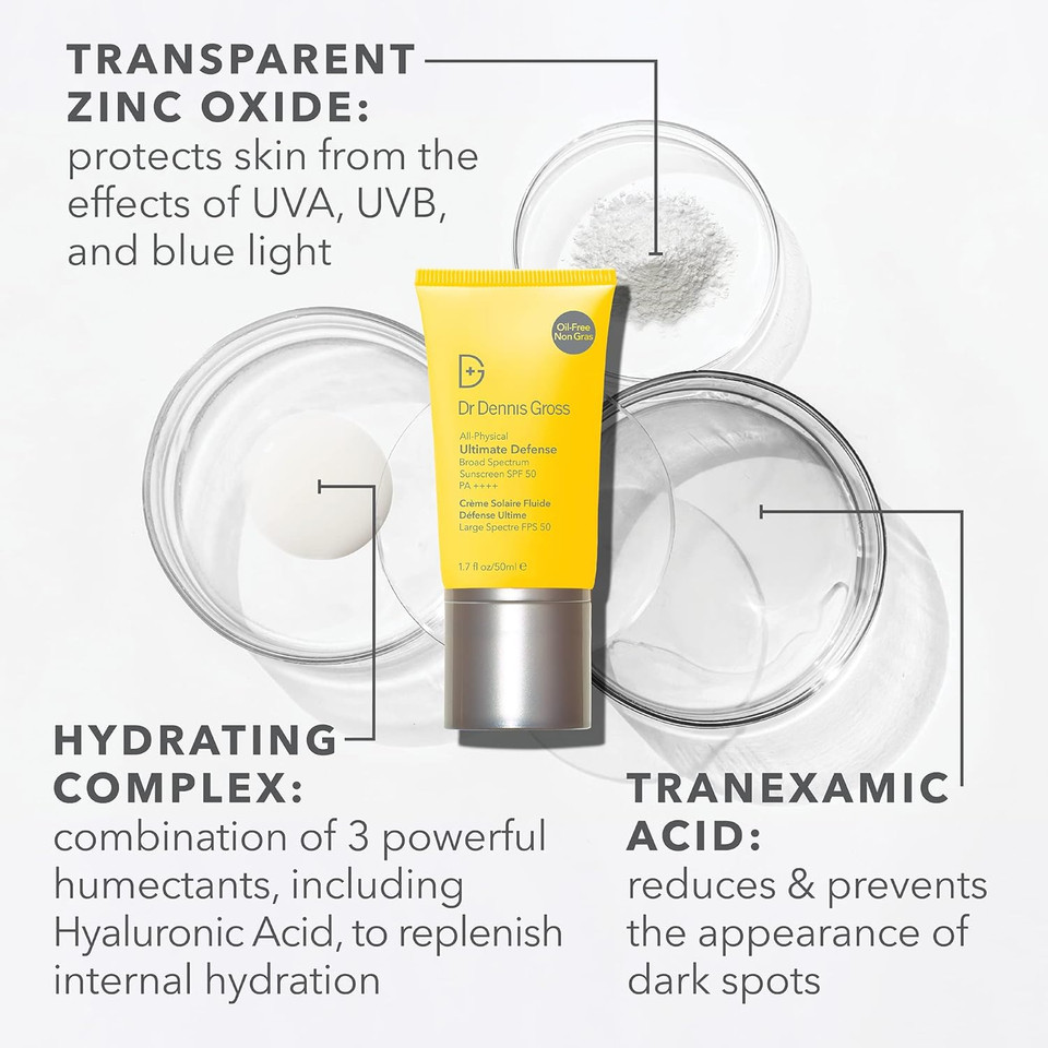 Dr Dennis Gross All-Physical Ultimate Defense Sunscreen Broad Spectrum Spf 50: 100% Mineral Sunscreen, Water & Sweat Resistant, Oil-Free, 1.7 Fl Oz Dr Dennis Gross All-Physical Ultimate Defense Sunscreen Broad Spectrum Spf 50: 100% Mineral Sunscreen, Water & Sweat Resistant, Oil-Free, 1.7 Fl Oz