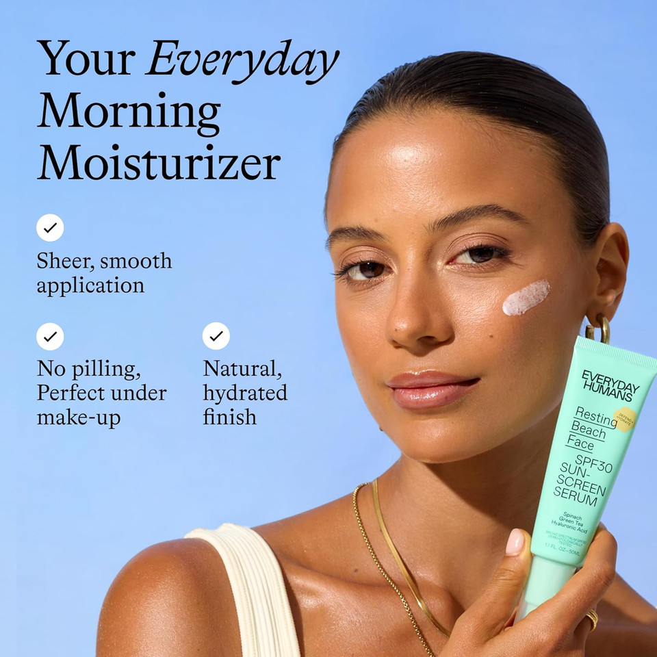 Everyday Humans Spf30 Resting Beach Face Sunscreen Serum For Women, 1.7Oz Pa +++ | Sheer, Light Glow Finish With Hyaluronic Acid | Make-Up Primer Face Spf Moisturizer For All Skin Types