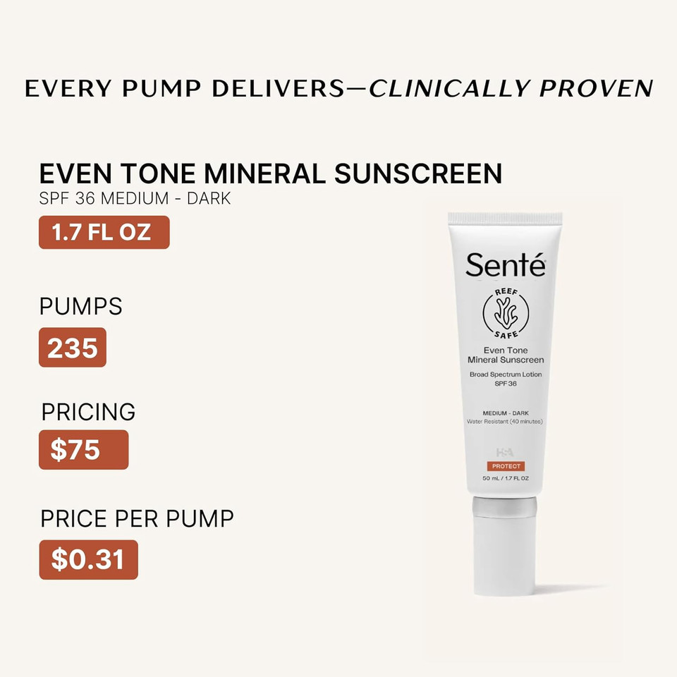 Senté Even Tone Mineral Sunscreen Tinted Broad-Spectrum Lotion - Medium-Dark Spf 36 - Uva/Uvb Protection - 40-Min Water-Resistant - 50 Ml