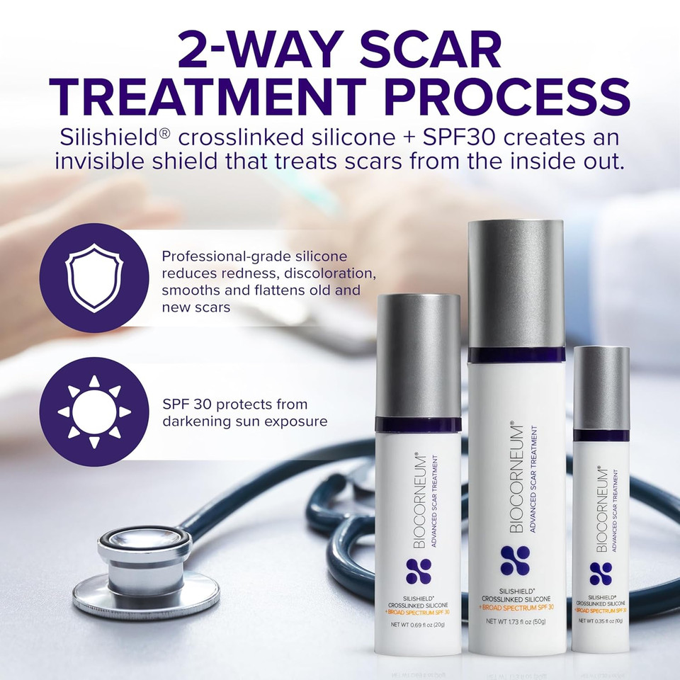 Biocorneum Advanced Scar Treatment With Silishield® & Spf 30 10G  Made In The Usa, Fast-Drying, Silicone Scar Gel - Surgeon Recommended For New & Old Scars - Suitable For Children Over 6 Months