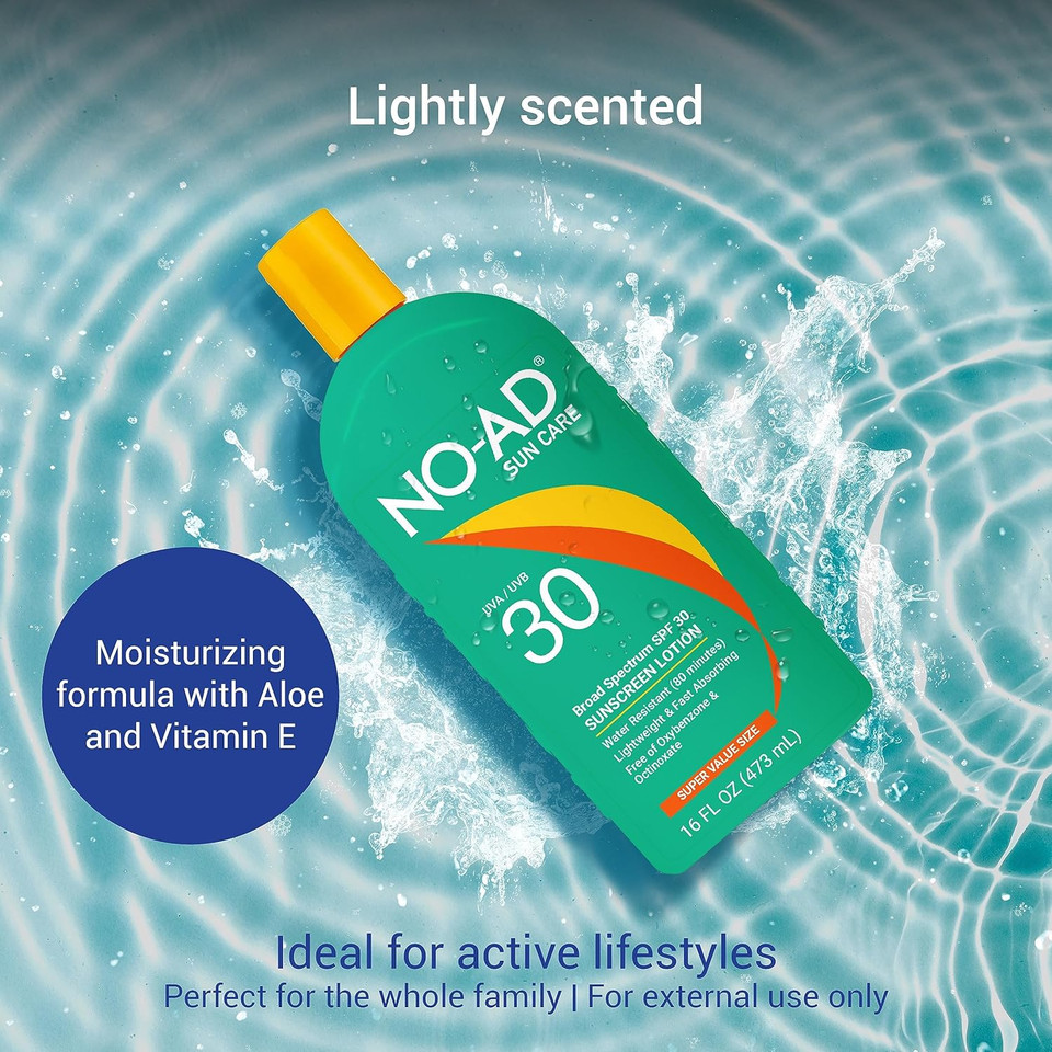 No-Ad Spf 50 Sport Sunscreen Lotion | Hypoallergenic | Broad Spectrum Uva/Uvb Protection | Water Resistant | Octinoxate & Oxybenzone Free With Moisturizing Vitamin E And Aloe 16Oz