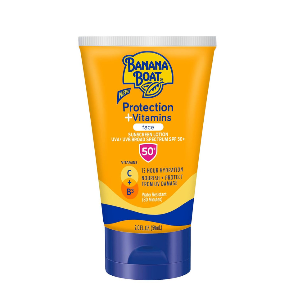 Banana Boat Protection + Vitamins Face Sunscreen Lotion Spf 50 | Travel Size Sunscreen For Face, Moisturizing With Vitamin C & Vitamin B3 Niacinamide, Spf 50 Sunblock Lotion, Fragrance Free, 2Oz