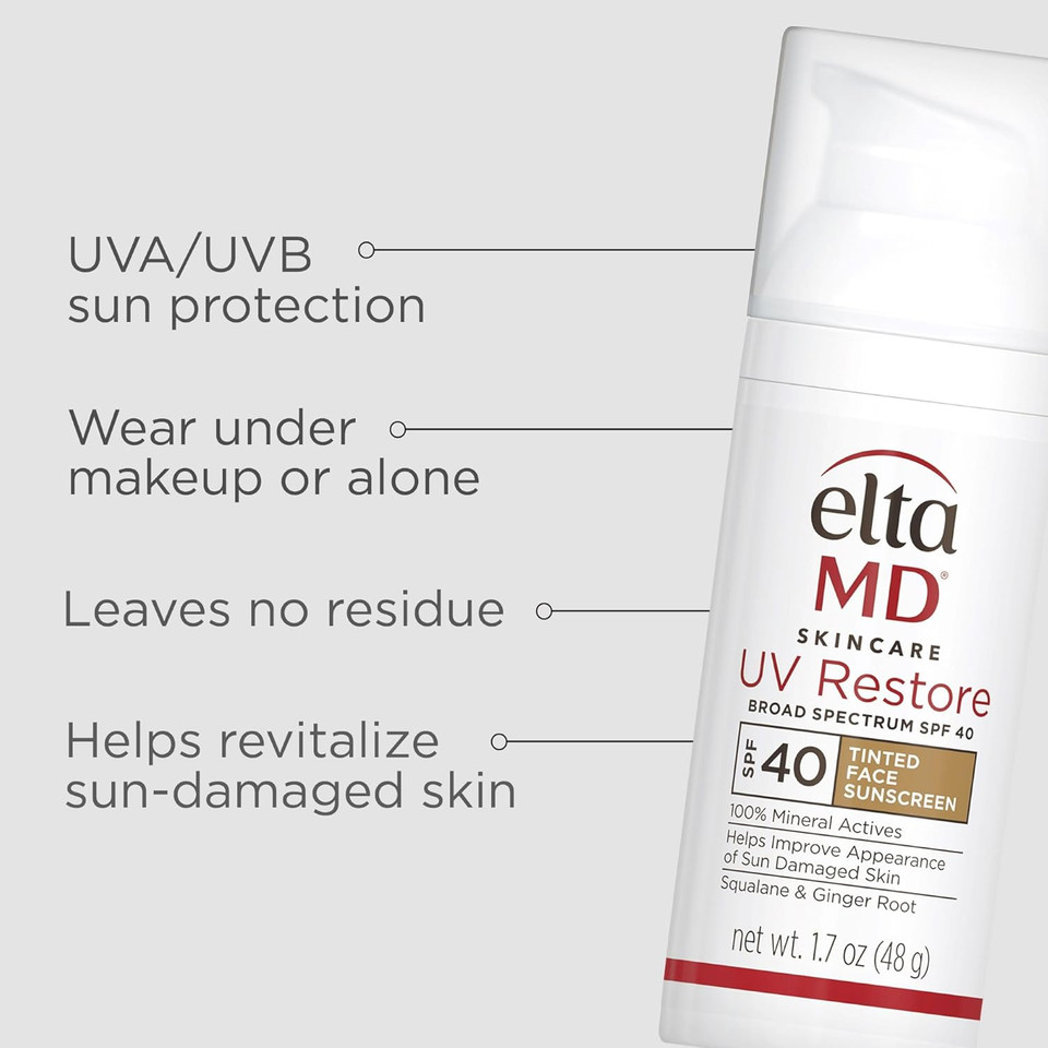 Eltamd Uv Restore,Face Sunscreen, Spf 40, Mineral Sunscreen For Sun Damaged Skin Repair, Anti-Aging Zinc Oxide Sunscreen Formula