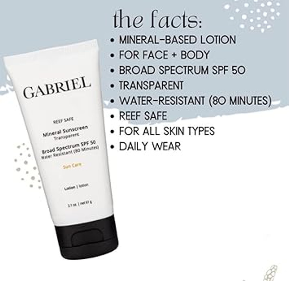 Gabriel Spf 50 Mineral Sunscreen | Reef Safe (Octinoxate & Oxybenzone Free) | Clear, Mineral-Based Zinc Oxide Weightless Formula | Broad-Spectrum | Water Resistant, 2.1 Oz Gabriel Spf 50 Mineral Sunscreen | Reef Safe (Octinoxate & Oxybenzone Free) | Clear, Mineral-Based Zinc Oxide Weightless Formula | Broad-Spectrum | Water Resistant, 2.1 Oz