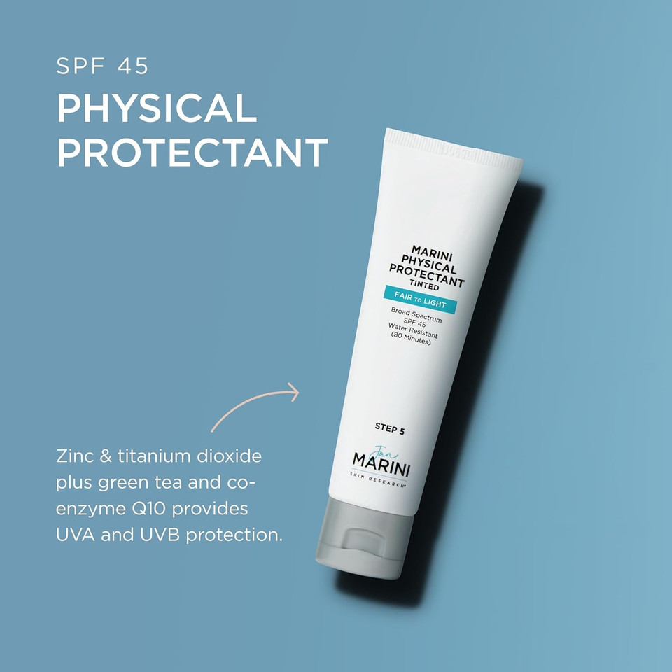 Jan Marini Skin Research Physical Protectant Tinted Spf 45 - Daily Face Protectant Product - Tinted Spf Facial Sunscreen - Sunscreen Aids Against Visible Wrinkles - Fair To Light Skin Tones - 2 Oz