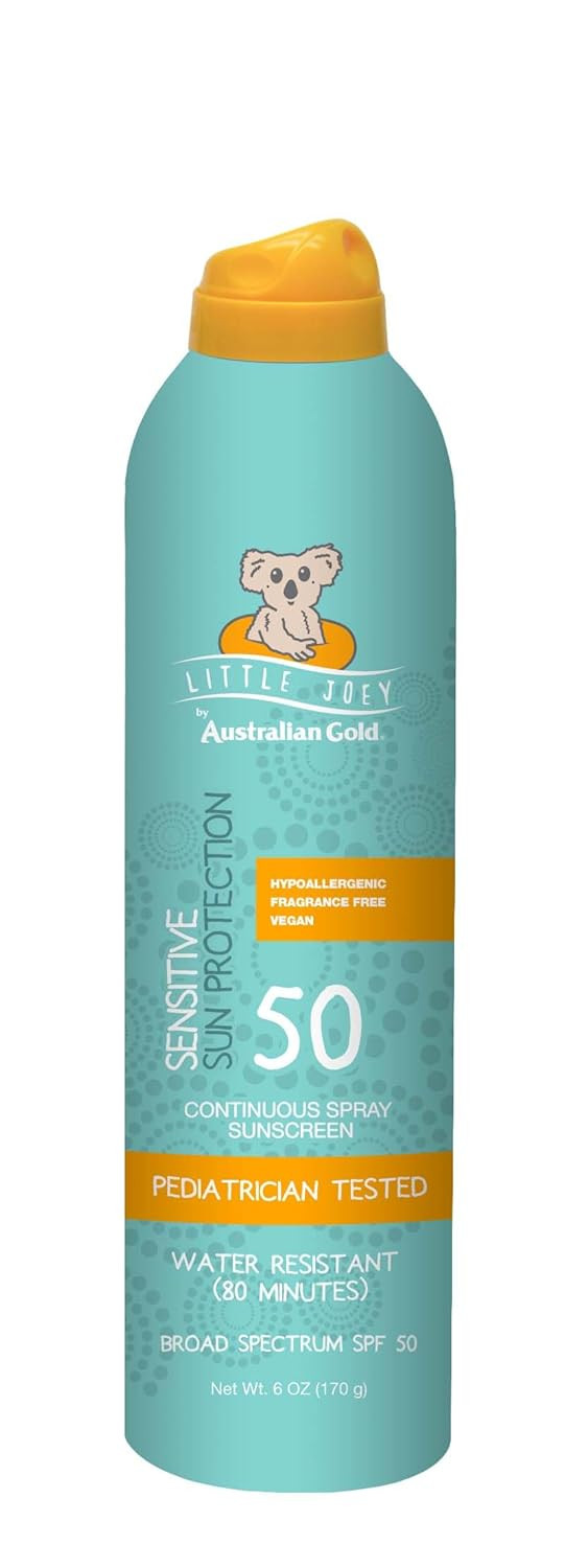 Australian Gold Australian Gold Little Joey Continuous Spray, Spf 50 Broad Spectrum Water Resistant For Up To 80 Minutes Pediatrician Tested Hypoallergenic Fragrance Free, 6 Ounce, A70915