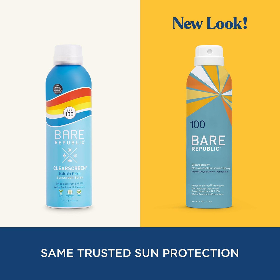 Bare Republic Clearscreen Sunscreen & Sunblock Spray With Vitamin E, 6 Fl Oz (Spf 100)