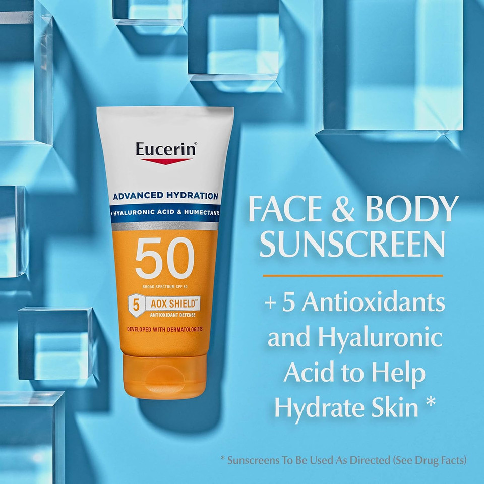 Eucerin Sun Advanced Hydration Spf 50 Sunscreen Lotion (5 Fl Oz) + Age Defense Face Sunscreen Lotion Spf 50 (2.5 Fl Oz), Hypoallergenic And Lightweight Sun Protection With Hyaluronic Acid