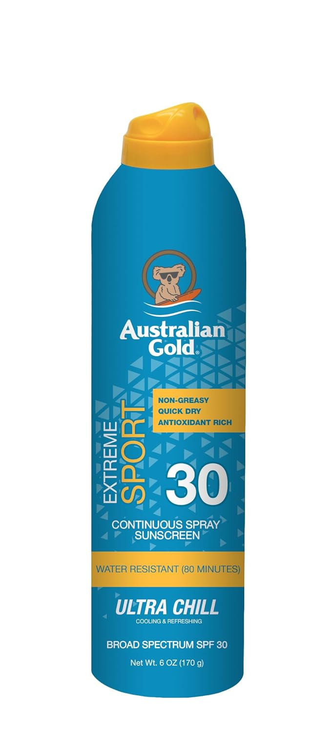 Australian Gold Extreme Sport Spray Gel Sunscreen Spf 30, 8 Ounce | Broad Spectrum | Sweat & Water Resistant | Non-Greasy | Oxybenzone Free | Cruelty Free
