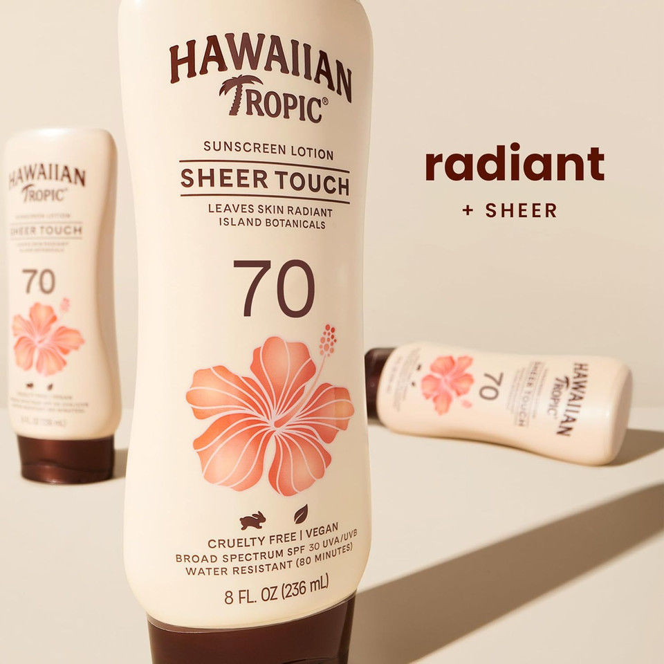 Hawaiian Tropic Sheer Touch Lotion Sunscreen Spf 70, 8Oz | Broad Spectrum, Oxybenzone-Free, Sunblock Lotion, Hawaiian Tropic Sunscreen Spf 70, 8Oz