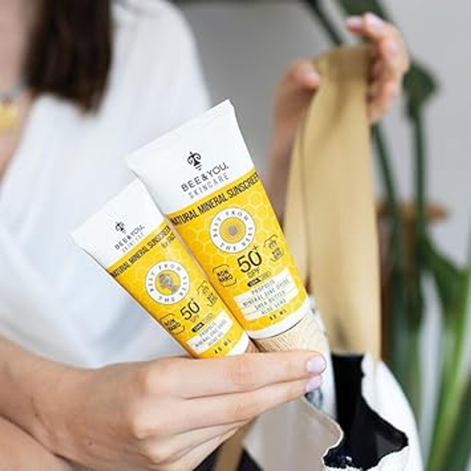 Bee And You Spf 50 Facial Sunscreen, Uv Protection, Clear, Sensitive, Acne-Prone Skin, Mineral-Based Zinc Oxide, Propolis Extract, 100% Natural, Hypoallergenic, 1.35 Oz