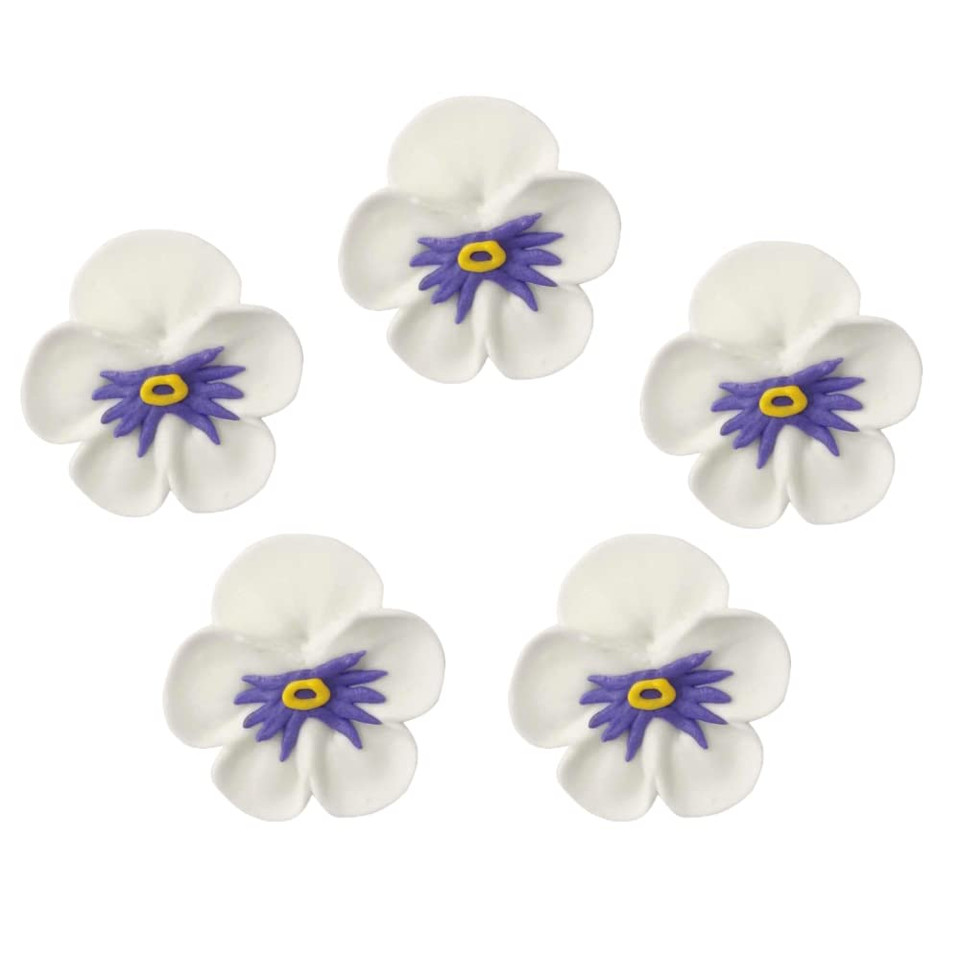 O'Creme Pansy Royal Icing Sugar Flower 1-1/4 Inch - For Cake Decorating - Decorations For Cakes, Cupcake Toppers - Birthday, Wedding, Valentines, Baby