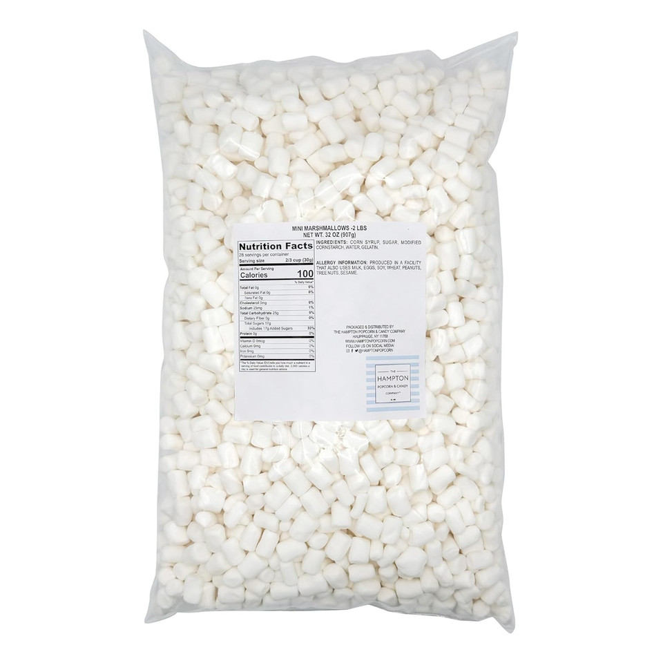 Mini Marshmallows, 2 Pound Bulk Bag Mini Marshmallows, The Hampton Popcorn & Candy Company