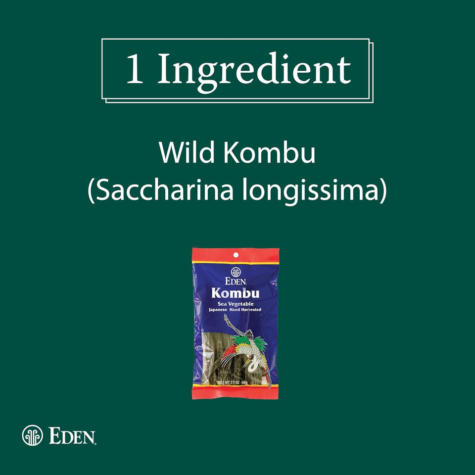 Eden Kombu, Wild Japanese Hand Harvested Sea Vegetable, For Dashi, Seaweed, 2.1 Oz