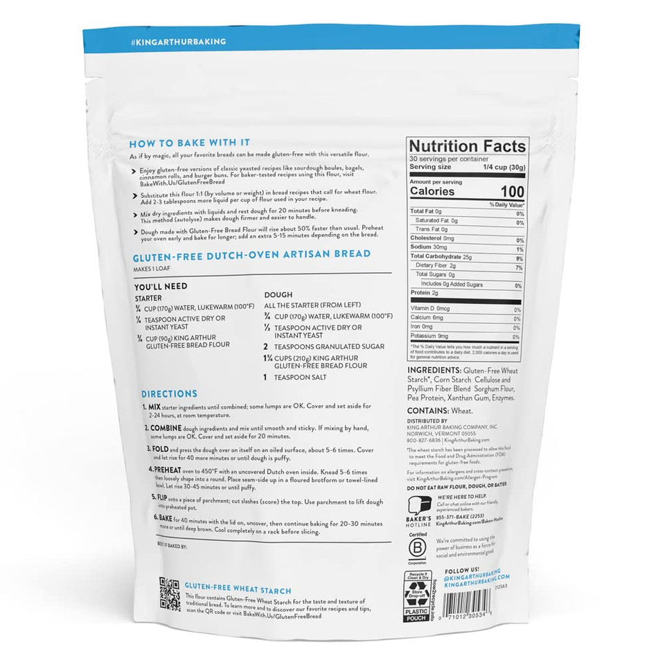 King Arthur Gluten Free Bread Flour: 1:1 Replacement For Yeasted Recipes - 2 Lbs Of Premium Gf Flour For Artisan Boules, Bagels, Cinnamon Rolls & Burger Buns - Sorghum & Xanthan Gum