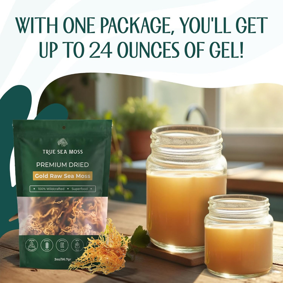 Raw Irish Sea Moss - 2Oz | Organic Wildcrafted Gold Seamoss | Makes 35Oz Gel | Vegan, Non-Gmo, Gluten-Free | Dried Sea Moss For Skin, Hair, Digestion, Smoothies, Natural Superfood