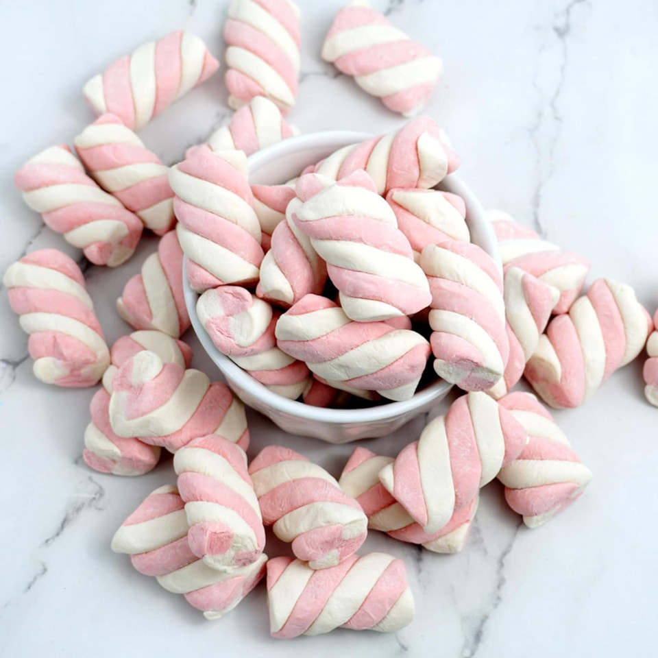 The Hampton Candy Company Pink & White Marshmallow Twists, 8.8 Oz. Bag, Pink Candy, Bulk Marshmallows, Docile Sold By The Hampton Candy Company