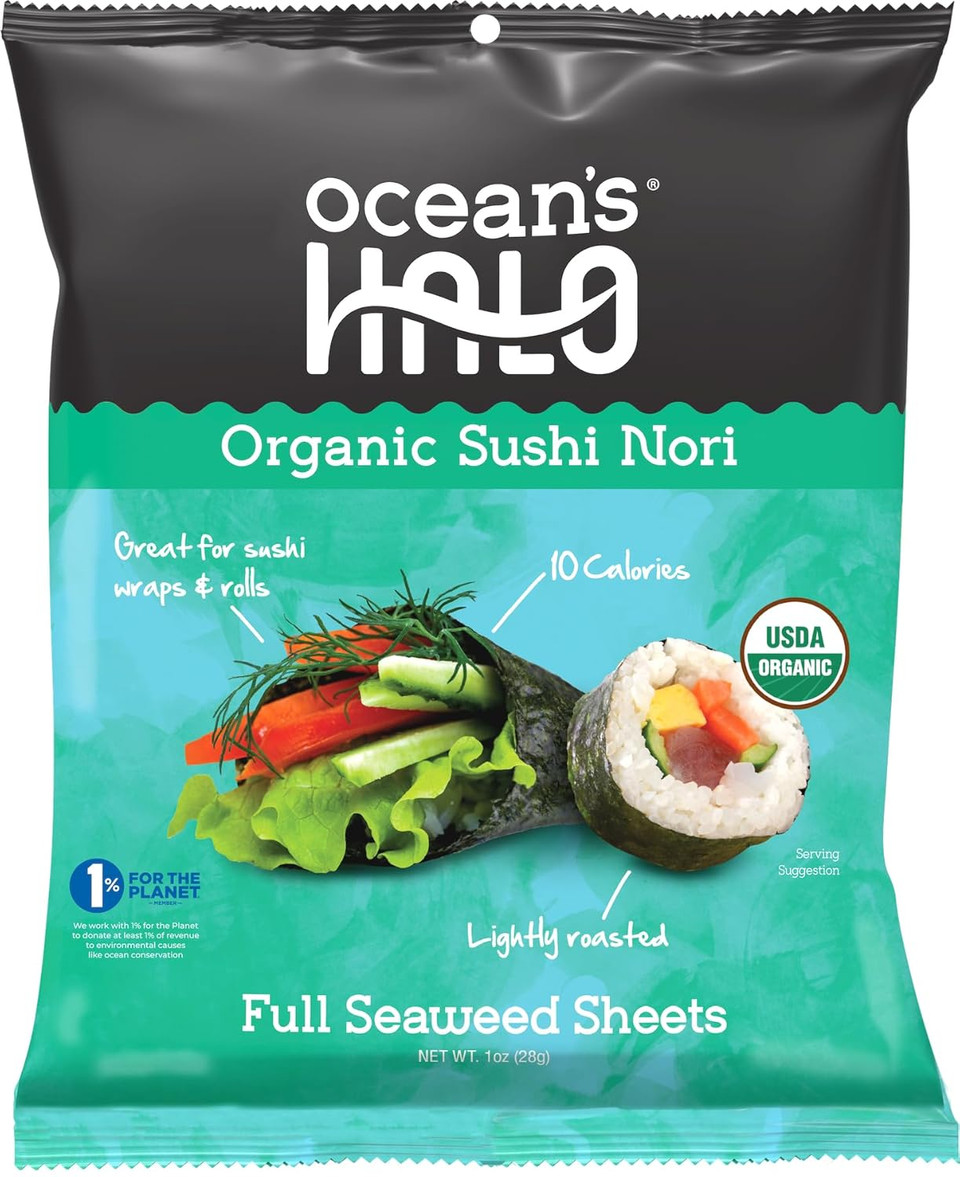 Ocean'S Halo Organic Sushi Nori Full Seaweed Sheets, Usda Certified Organic, 1 Oz