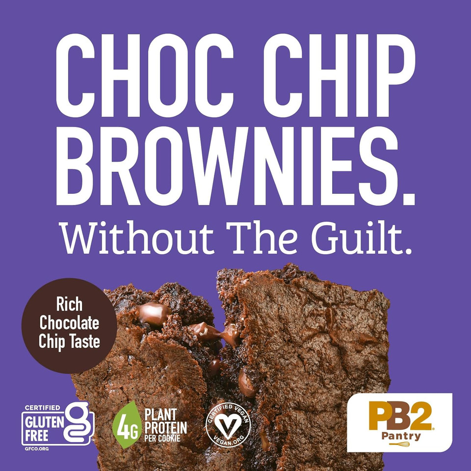 Pb2 Pantry Chocolate Chip Brownie Mix - 16 Oz Jar | Certified Vegan, Gluten Free, Non-Gmo, 4G Plant Protein Per Brownie