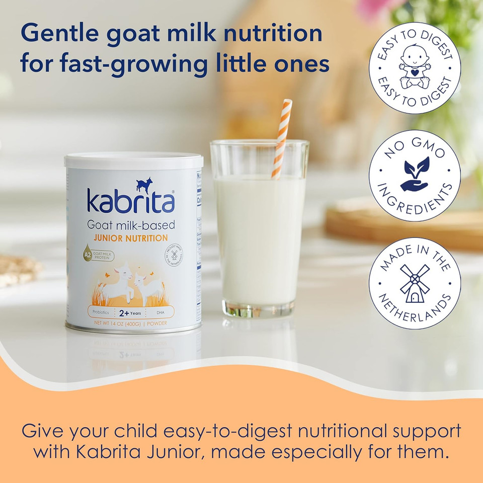 Kabrita Junior Goat Milk Powder For Kids - Easy To Digest Powdered Goat Milk Ages 2-7 - Immunity Boosting Containing Vitamin C, D, E, Protein & Calcium - Non-Gmo Gentle On Sensitive Tummies - 14Oz