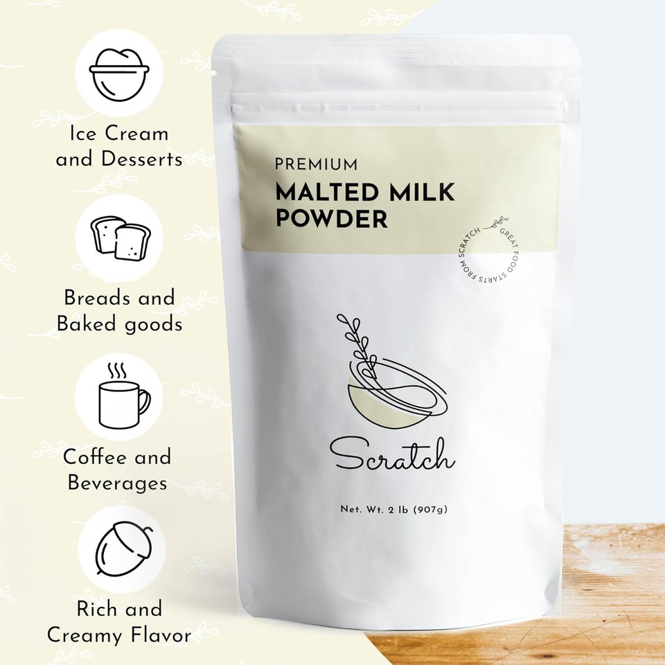 Scratch Malted Milk Powder - (2Lb) Perfect For Milkshakes & Baking, Classic Diner-Style Flavor, Resealable Pouch
