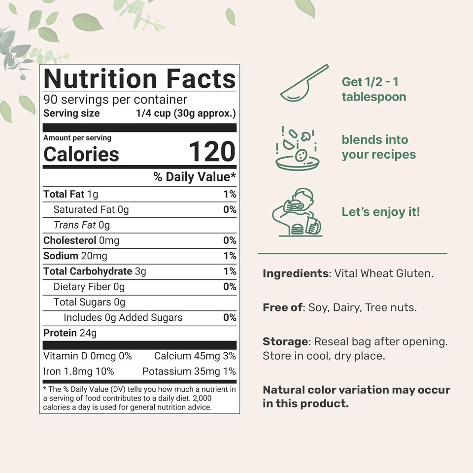 Premium Vital Wheat Gluten, 6Lbs Powder | Great For Bread Making & Seitan | 24G High Protein Per Serving | Low Carb Baking Flour | Plant Based | Vegan & Keto Friendly | Non-Gmo