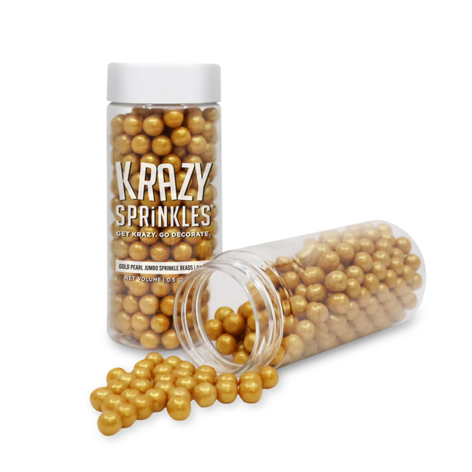 Krazy Sprinkles Gold Pearl 8Mm Beads - (1/2 Cup 1X Jar) | Sprinkles For Baking & Decorating By Bakell
