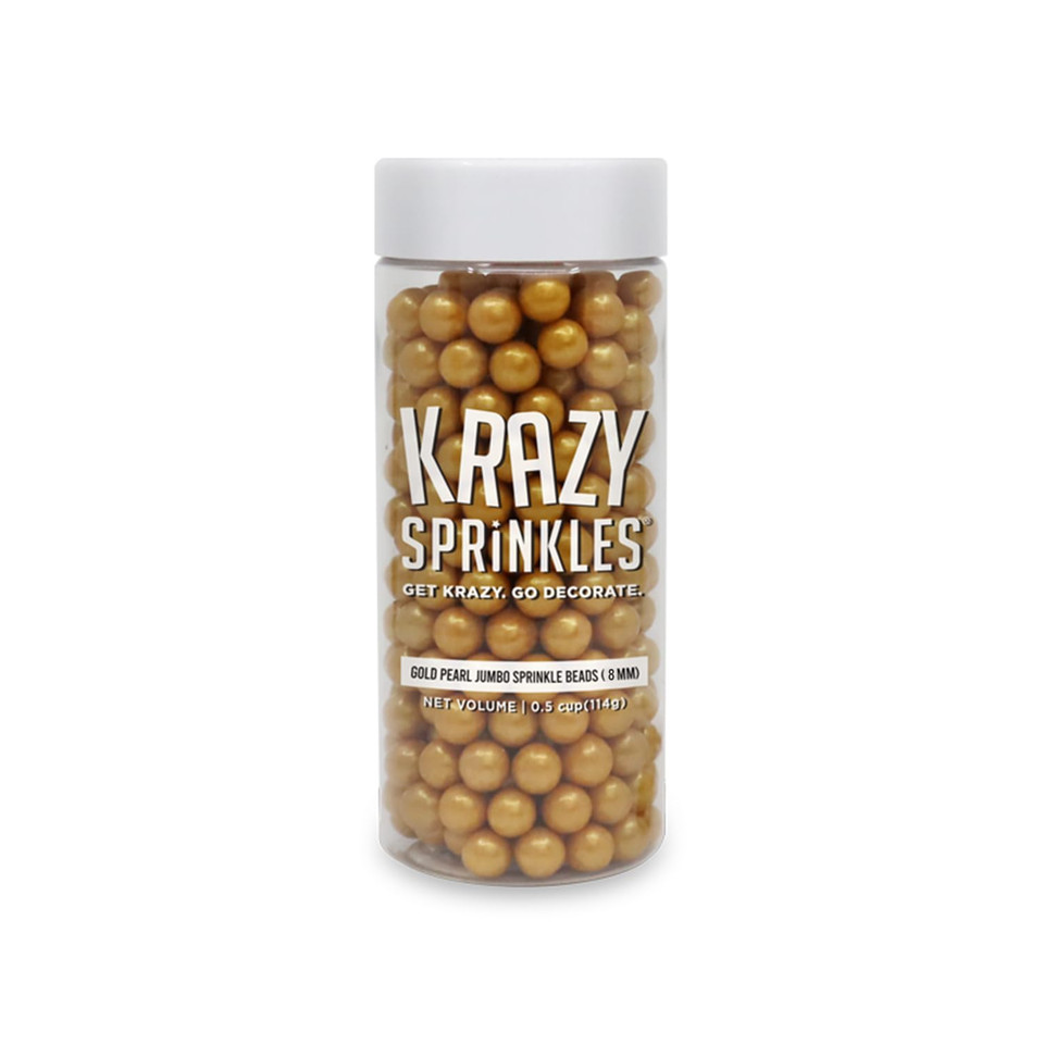 Krazy Sprinkles Gold Pearl 8Mm Beads - (1/2 Cup 1X Jar) | Sprinkles For Baking & Decorating By Bakell