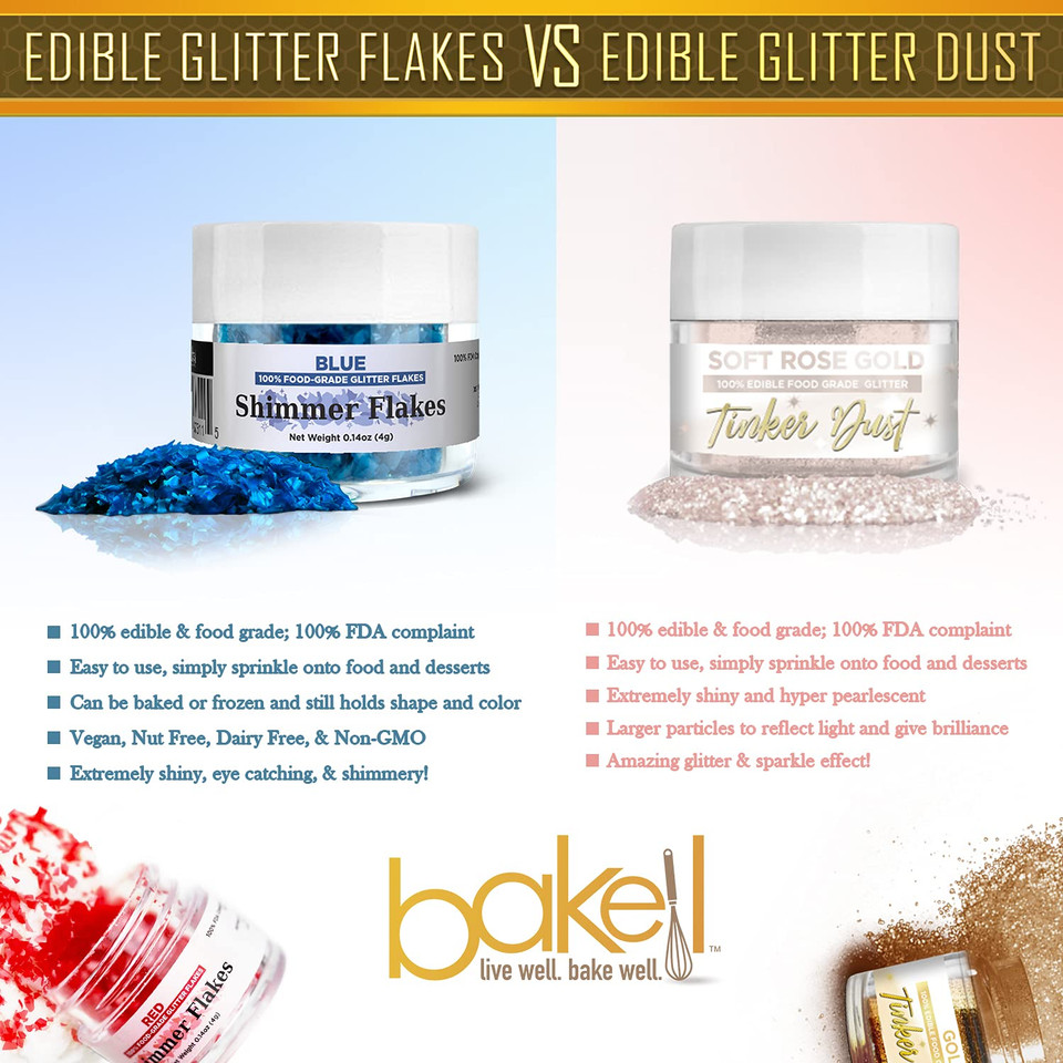 Bakell Edible Glitter Flakes | Vegan Edible Shimmer Flakes | Kosher Certified | Halal Certified | 100% Edible & Food Grade | Cakes, Cupcakes, Decoration (Yellow, 25G)