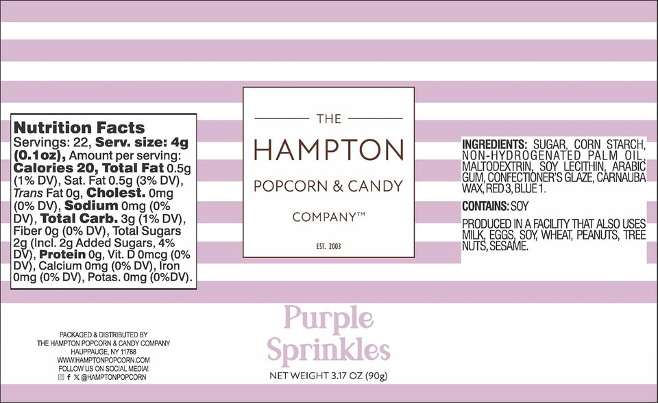 Purple Sprinkles Jimmies 3.17 Oz, Sprinkles For Cake Decorating, Cake Sprinkles, Sprinkles For Baking, Ice Cream & More, The Hampton Candy Company