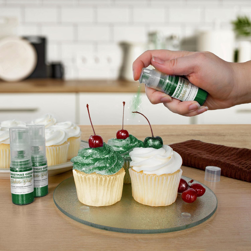 Bakell - Christmas Green Tinker Dust (4G, 1X Mini Spray Pump) Edible Glitter For Food, Desserts, And Beverages!