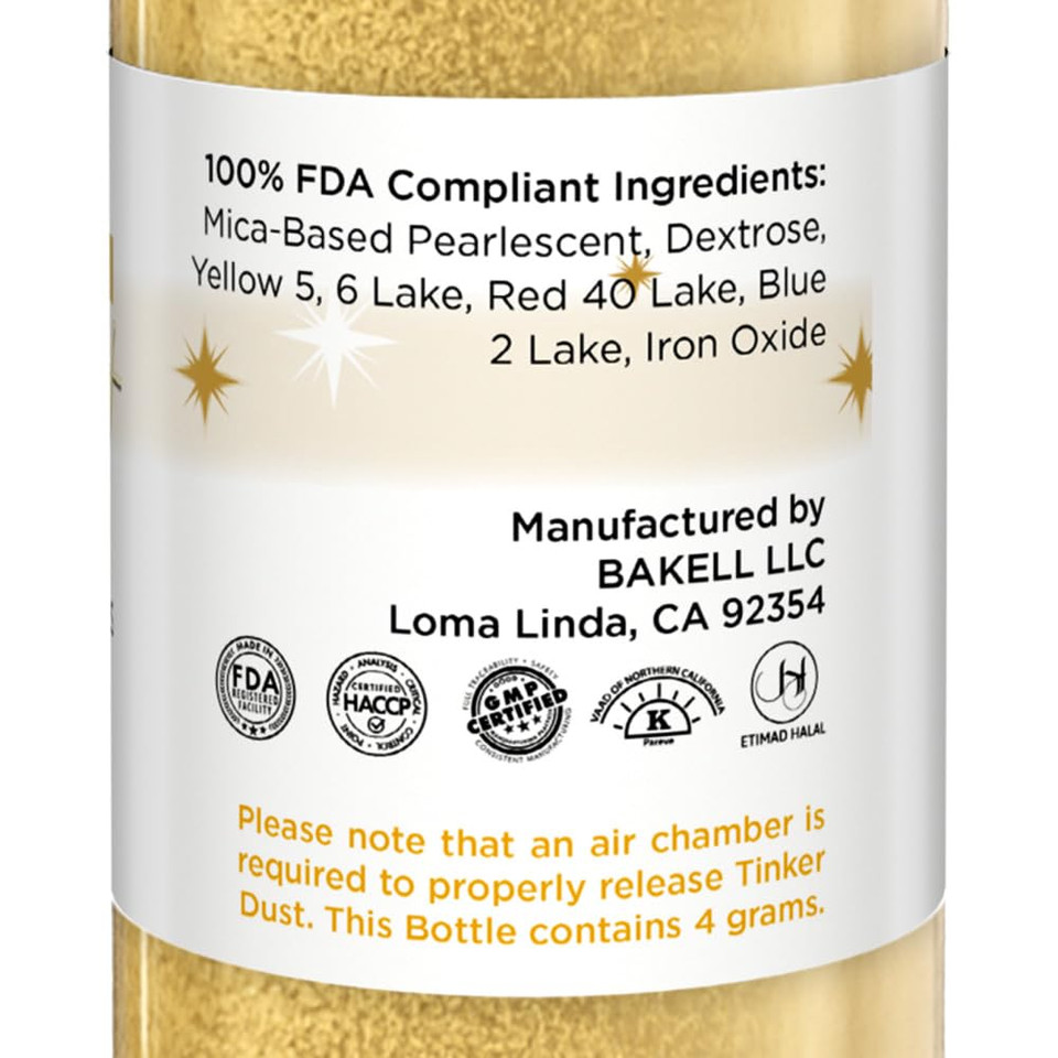 Bakell - Peach Tinker Dust (4G, 1X Mini Spray Pump) Edible Glitter For Food, Desserts, And Beverages!